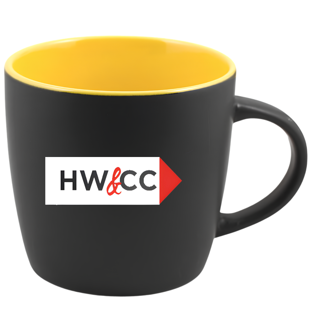 WP1859S | 12 oz Cafe Mug ( Glossy in / Black Matte out)