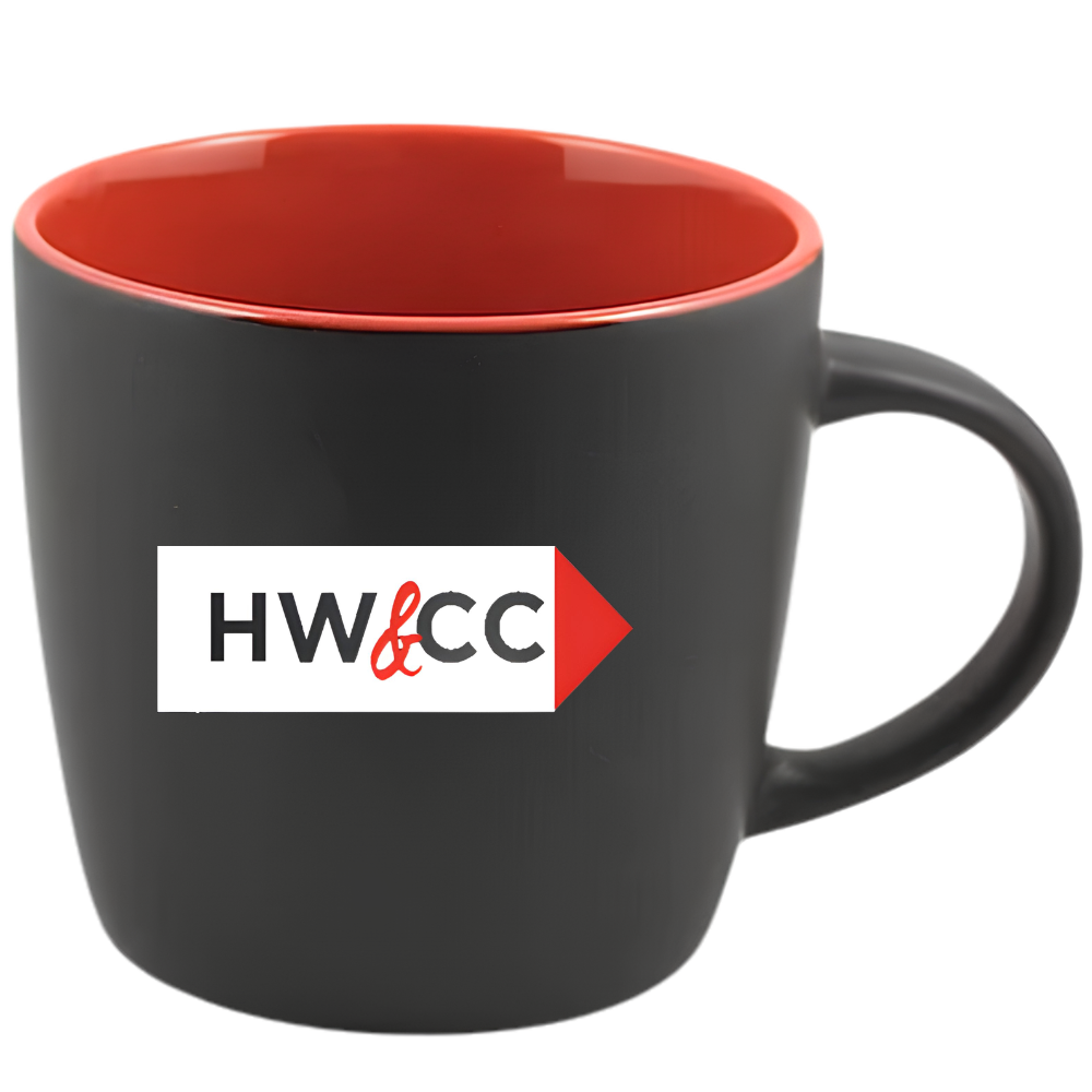 WP1859S | 12 oz Cafe Mug ( Glossy in / Black Matte out)