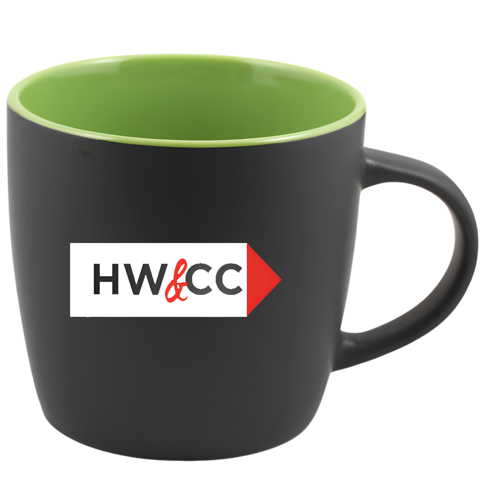 WP1859S | 12 oz Cafe Mug ( Glossy in / Black Matte out)