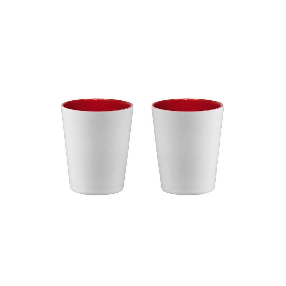 2 Oz. Two Tone Ceramic Shot Glass WhiteRedPMS7621c Blank